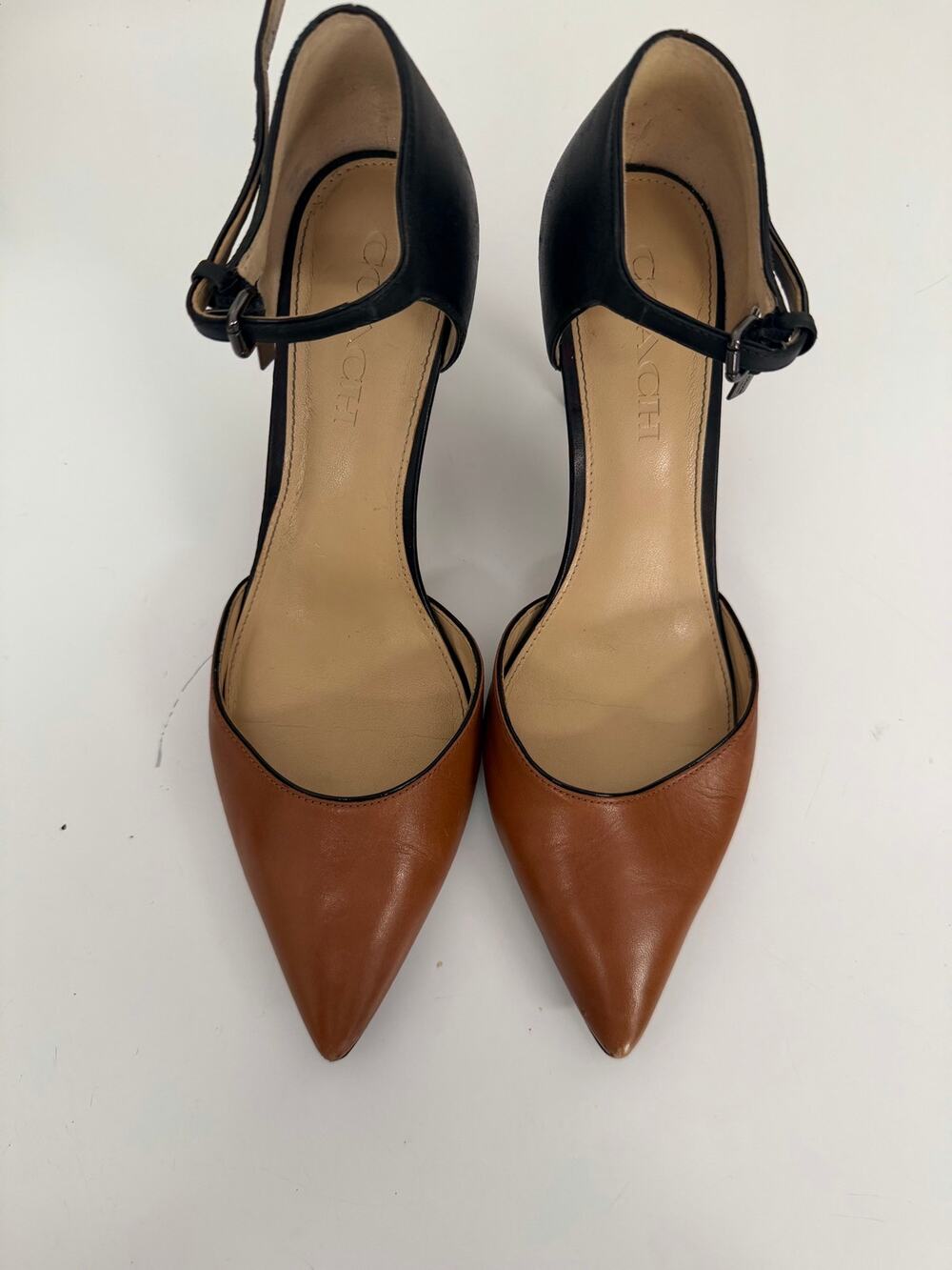 Coach Celine Black Brown Leather Ankle Strap Pumps Shoes US 8 B